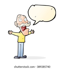 caricatura de un anciano estresado con burbuja de habla