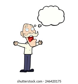 cartoon stressed old man with thought bubble