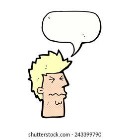 cartoon stressed out face with speech bubble