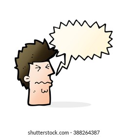 caricatura estresada en la cara con burbuja de habla