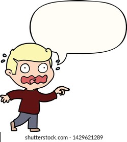 cartoon stressed out pointing with speech bubble