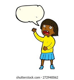cartoon stressed out woman with speech bubble