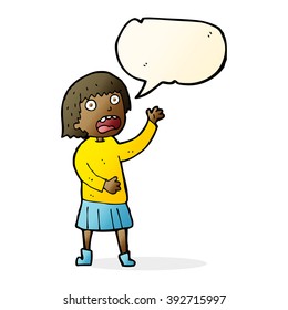 cartoon stressed out woman with speech bubble