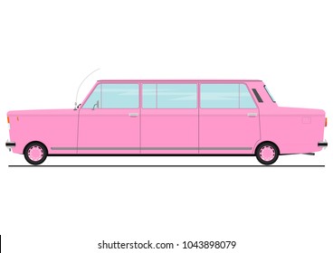 Cartoon stretch limo. Limousine side view. Flat vector.