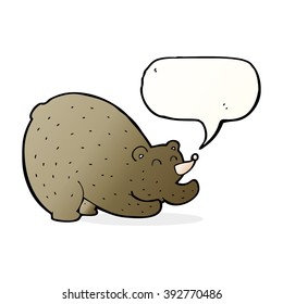 cartoon stretching bear with speech bubble