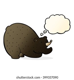 cartoon stretching black bear with thought bubble