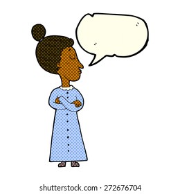 cartoon strict victorian teacher with speech bubble