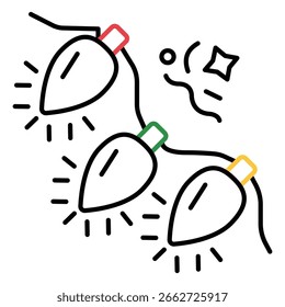 Cartoon String Lights Vector Icon for Winter Holiday Season Decoration Design