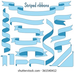 Cartoon stripped ribbons. Decorative motifs. Blue colors