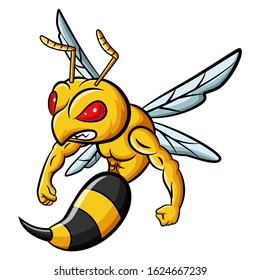 Cartoon strong bee mascot character 