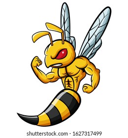 Cartoon strong bee mascot character 