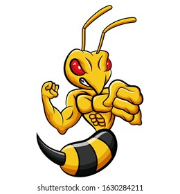 Cartoon strong bee mascot character 