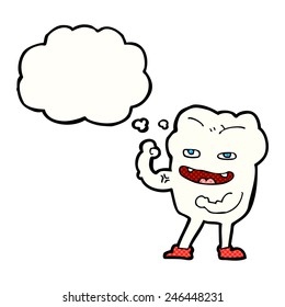 cartoon strong healthy tooth with thought bubble