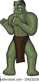 Cartoon strong orc monk with knuckles on white background