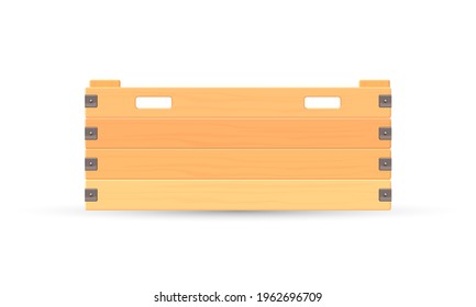 Cartoon strong wooden box with handles. Vector equipment for transportation, container made of natural material, home manufacture. Concept of storage, delivery, transfer objects isolated on white