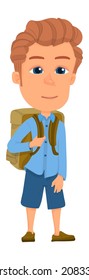 Cartoon student. Boy with backpack. School teenager