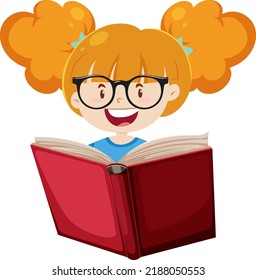 Cartoon student girl reading a book illustration