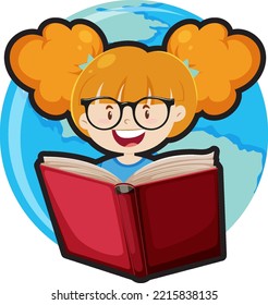 Niña estudiante de caricatura leyendo una ilustración de un libro