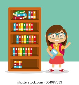 Cartoon Student in the library