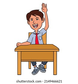 Cartoon Student Raising His Hand Classroom Stock Vector (Royalty Free ...