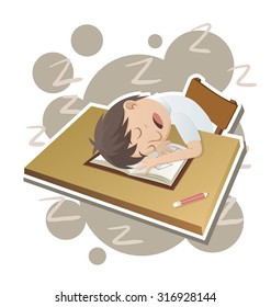 Cartoon student sleeping in classroom