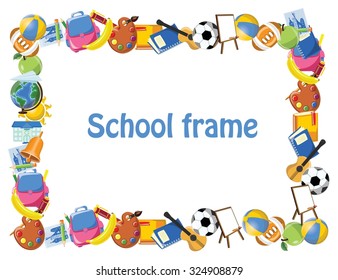 Cartoon Students And School Stuffs, Banner Frame