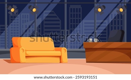 cartoon studio for talk show, vector illustration