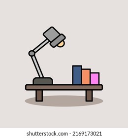 Cartoon Study Desk Icon Illustration. Line Art Color Style Icon.