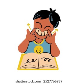 
Cartoon Studying Children Deaf Signing Smile