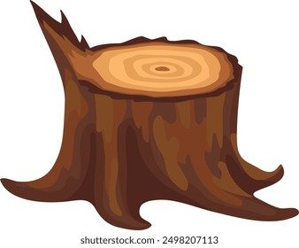 Cartoon stump. Tree trunk cut. Nature element