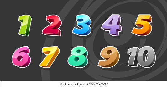 Cartoon style 3D numbers with different juicy colors. Funny vibrant numbers for kids. Vector art.