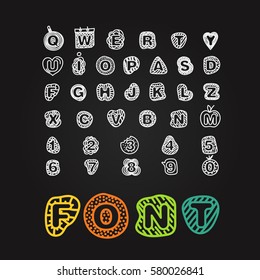 Cartoon style alphabet vector clip-art. Comic type on black background