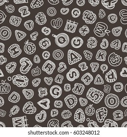 Cartoon style alphabet vector seamless pattern. Comic type seamless background