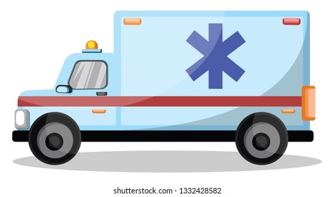 Cartoon style ambulance vehicle vector illustration on white background.
