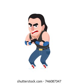 Cartoon Style Angry Wrestler Characters Set. Vector Illustration