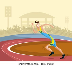 cartoon style athlete running on track in vector