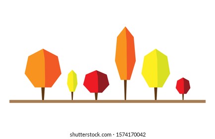 Cartoon style autumn tree set. Fall colors foliage. Simple shape forest icon symbol. Vector illustration image. Isolated on white background.