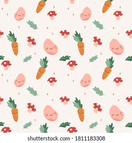Cartoon style autumn veg illustration. Hand drawn colored trendy vector illustration. Kawaii food vegetable design. 