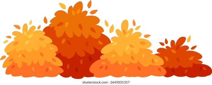 Cartoon style autumnal bushes with falling leaves creating a warm and inviting atmosphere, perfect for seasonal projects and nature themed designs