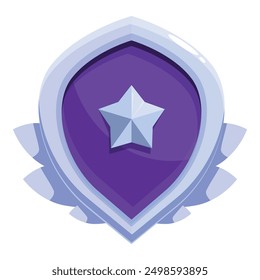 Cartoon style award emblem featuring a silver star on a purple shield with wings