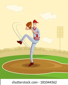 Cartoon Style Baseball Pitcher In Vector