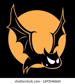 Cartoon style bat with the full moon on background.