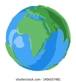 Cartoon style beautiful planet Earth with green continent of Africa and blue oceans