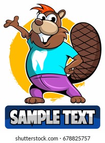 Cartoon Style Beaver Character, Vector Logo.