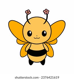 Cartoon style bee. Hand drawn Vector illustration.