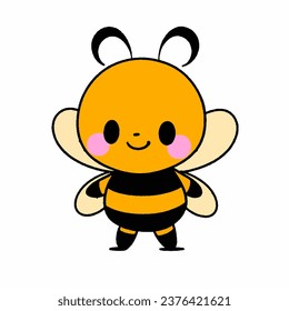 Cartoon style bee. Hand drawn Vector illustration.