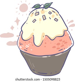 cartoon style bingsu doodle  .Bingsu  vector illustration