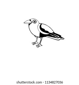 Cartoon style bird illustration. Hand-drawn black isolated on white linear illustration.