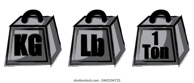 Cartoon style black and white weights in KG, Lb and 1 ton.  Healthy living element or concept