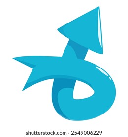 Cartoon style blue arrow curving and pointing upwards, symbolizing a shift in strategy or a new path